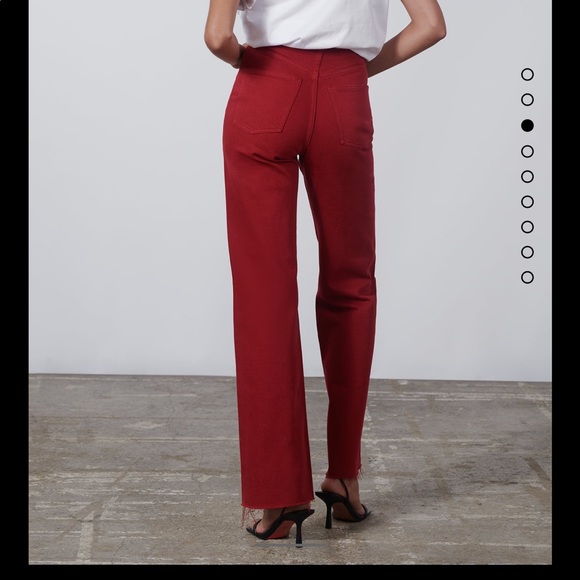 zara 90s full length jeans - zara red fared jeans - red 90s zara - Picture 6 of 8